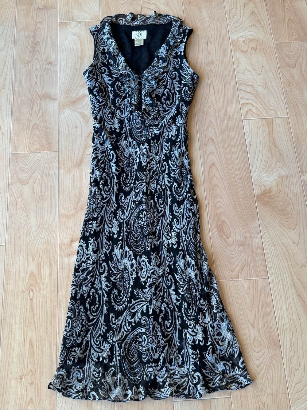 Y2K Vintage Ice 100% Silk Midi Paisley Print Dress Size 6 Whimsy Summer Indie